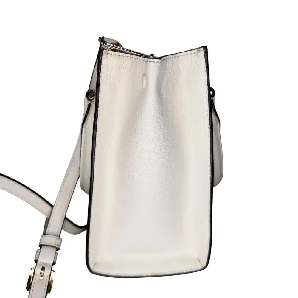Michael Kors Ivory Pebbled Leather Purse Handbag Crossbody Square Satchel - Picture 4 of 11